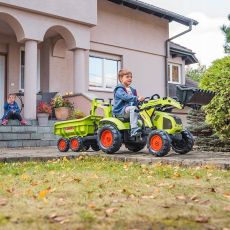 Дитячий трактор на педалях з причепом, переднім та заднім ковшами Falk 1010W CLAAS AXOS (колір - зелений)